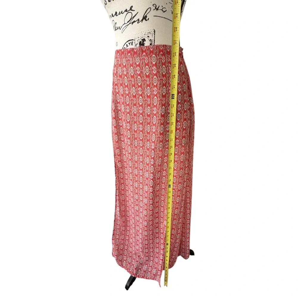 Skies Are Blue Red Boho Ikat Print Maxi‎ Skirt with High Slit Small 50489